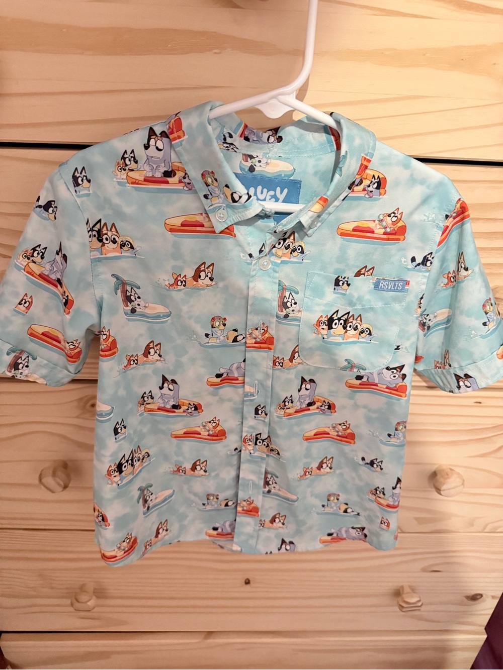 Bluey Kids Button-Up Shirt with Beach Pup Print